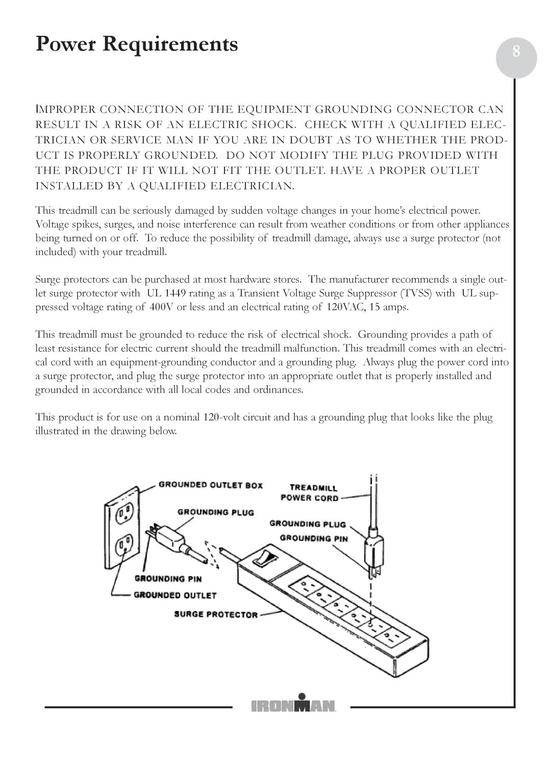 Ironman Fitness M6 owner manual Power Requirements 