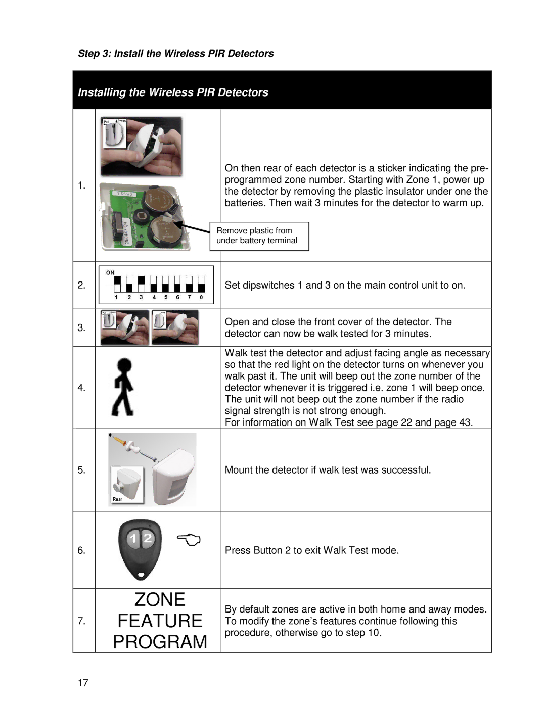 Ironman Fitness V2 instruction manual Installing the Wireless PIR Detectors, Install the Wireless PIR Detectors 