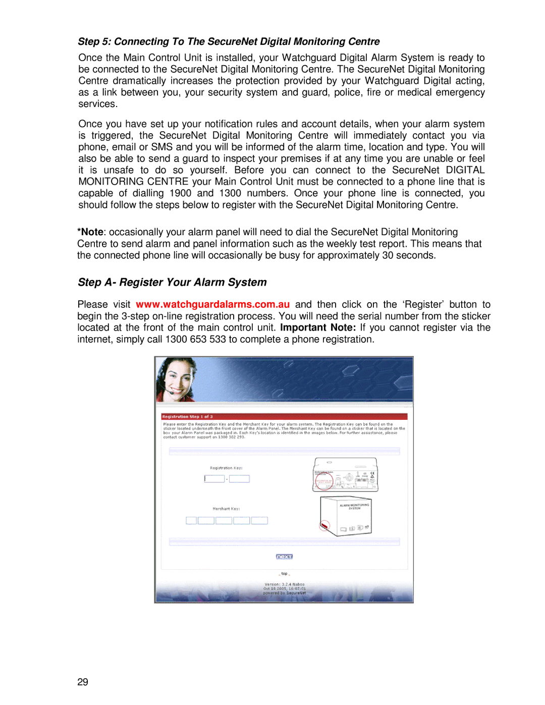 Ironman Fitness V2 Step A- Register Your Alarm System, Connecting To The SecureNet Digital Monitoring Centre 