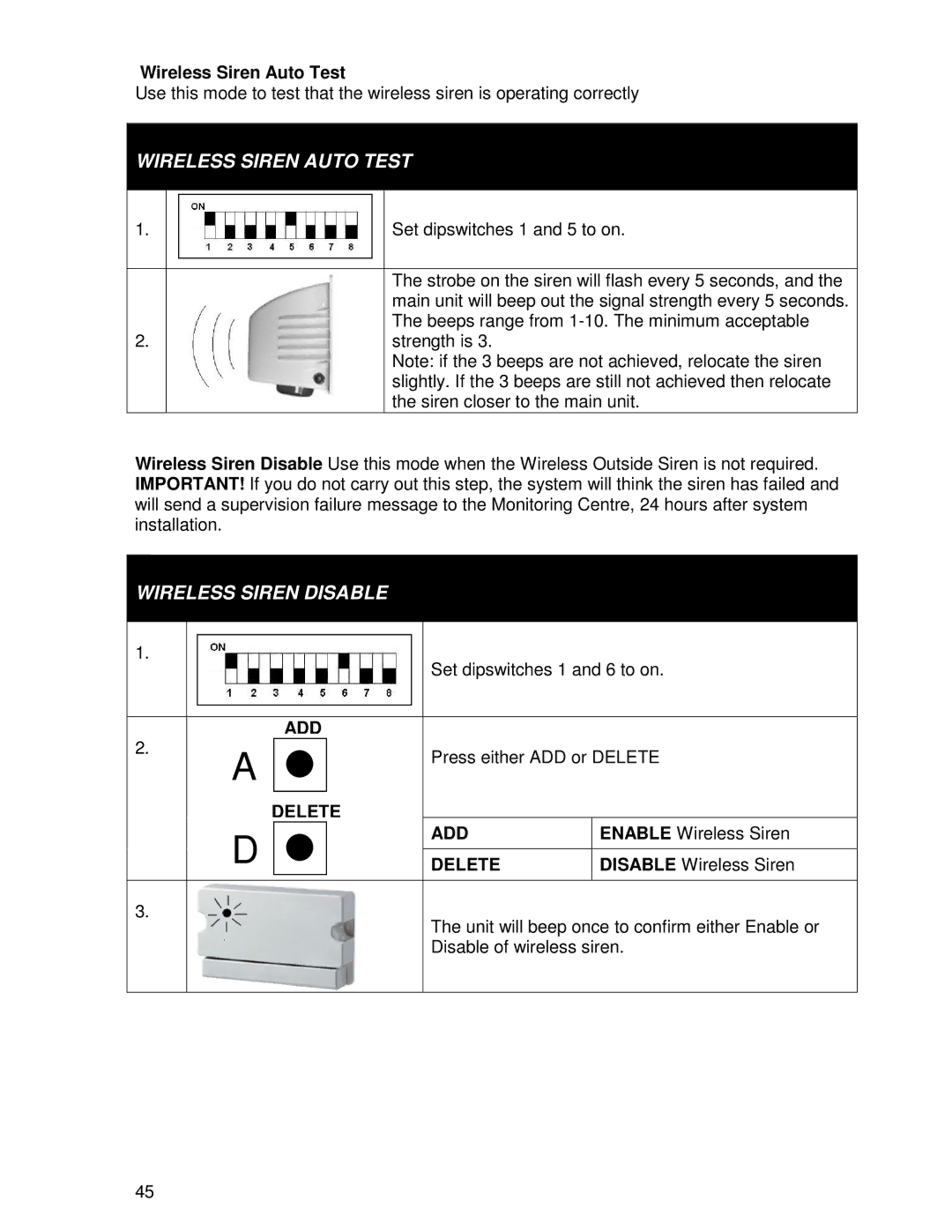 Ironman Fitness V2 instruction manual Wireless Siren Auto Test, Delete ADD 