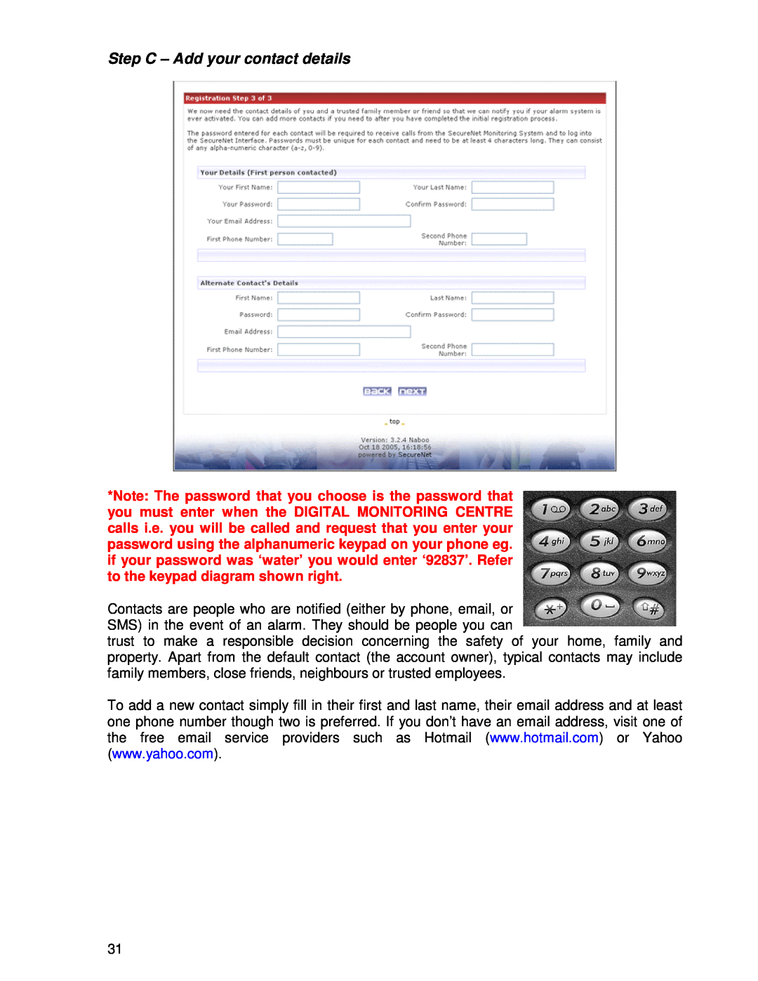 Ironman Fitness V2 instruction manual Step C - Add your contact details 