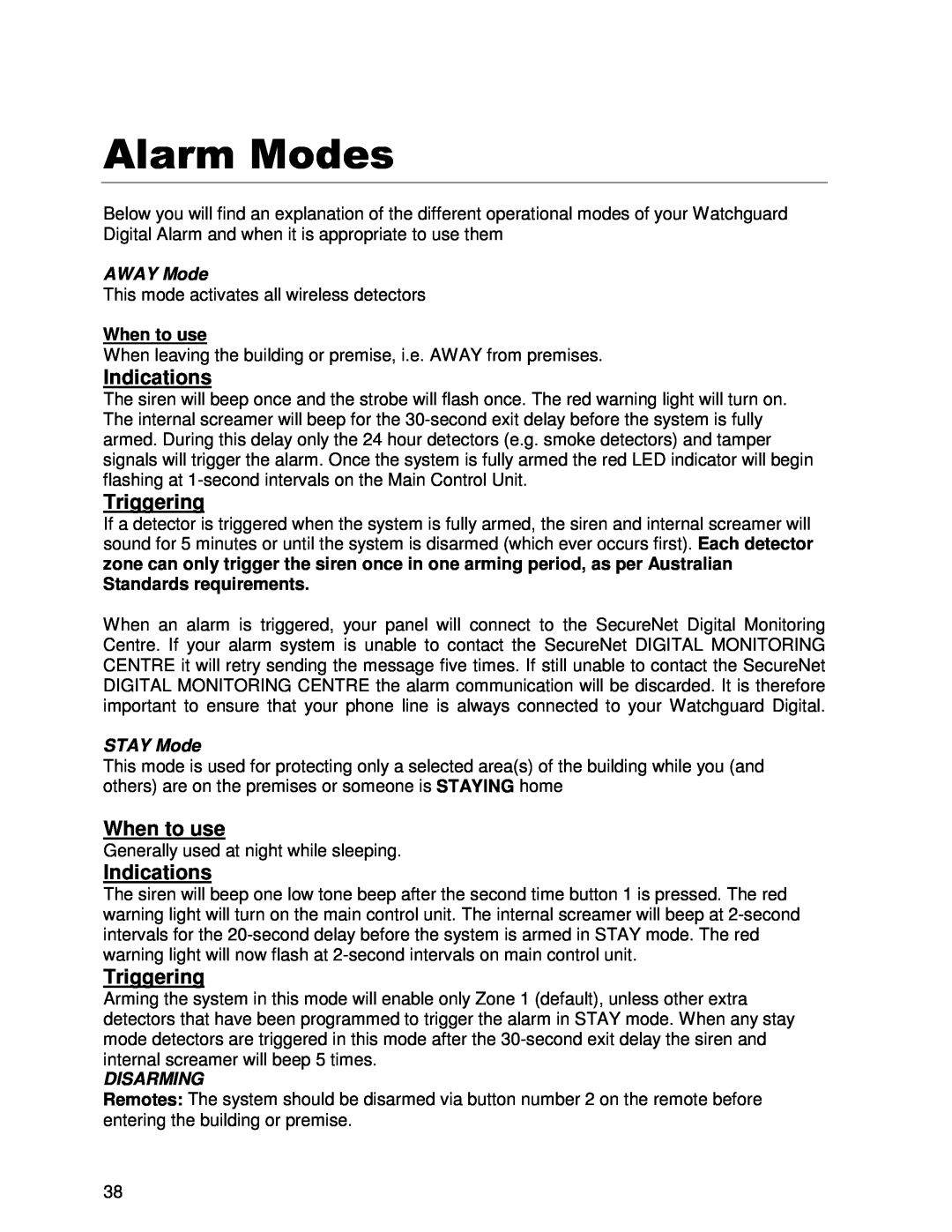 Ironman Fitness V2 instruction manual Indications, Triggering, When to use, AWAY Mode, STAY Mode, Disarming 