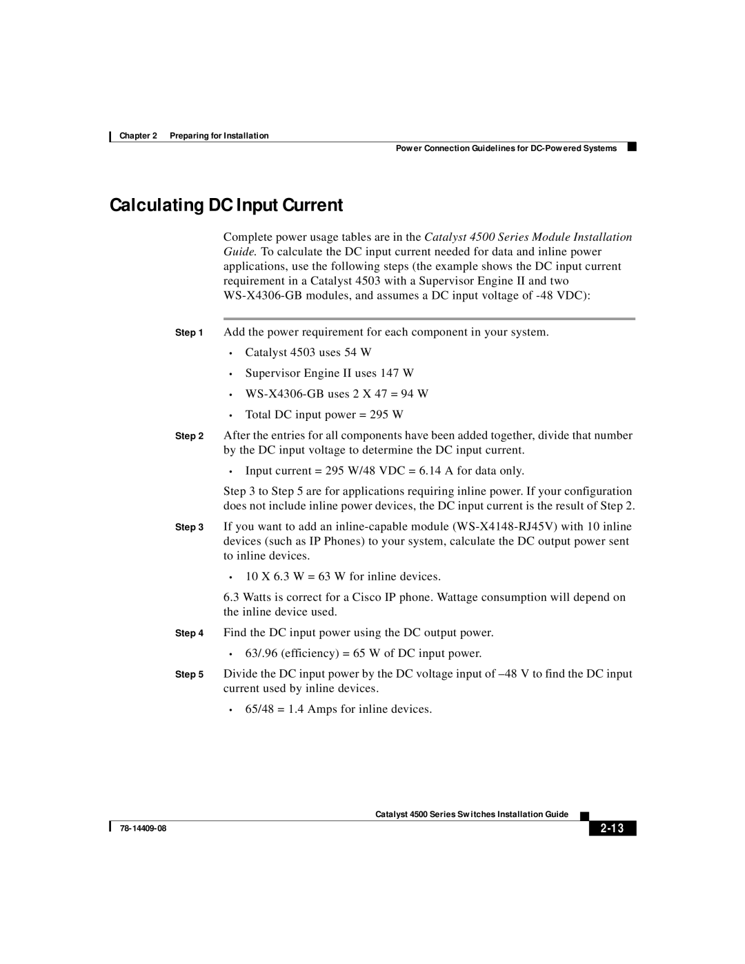 IronPort Systems 4500 Series manual Calculating DC Input Current 