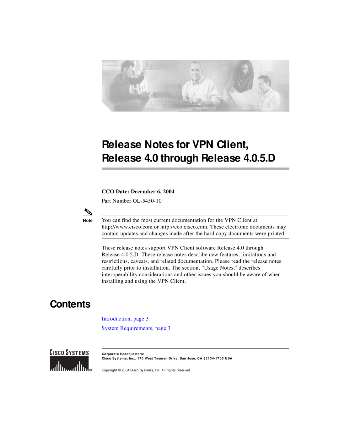 ISEKI OL-5450-10 manual Release Notes for VPN Client, Contents 