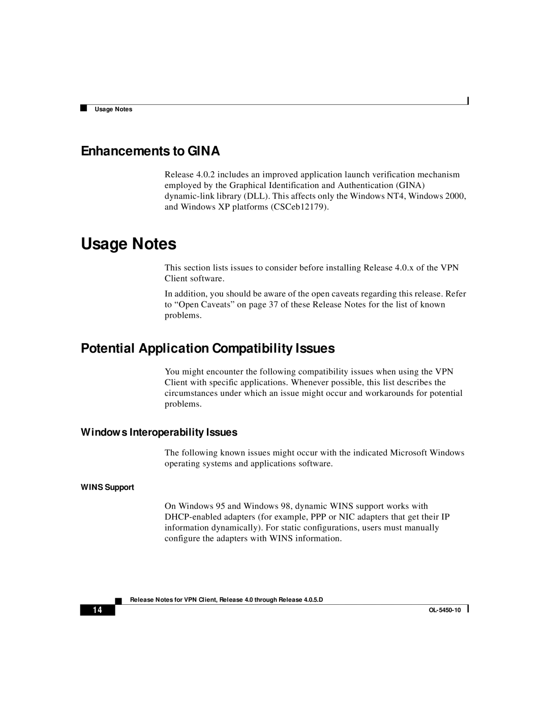 ISEKI OL-5450-10 manual Usage Notes, Enhancements to Gina, Potential Application Compatibility Issues 