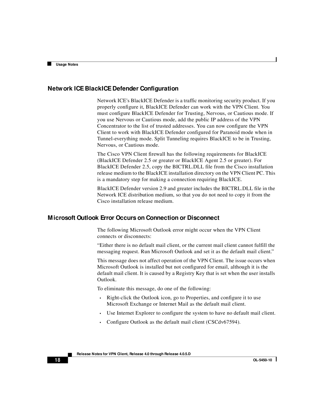 ISEKI OL-5450-10 Network ICE BlackICE Defender Configuration, Microsoft Outlook Error Occurs on Connection or Disconnect 