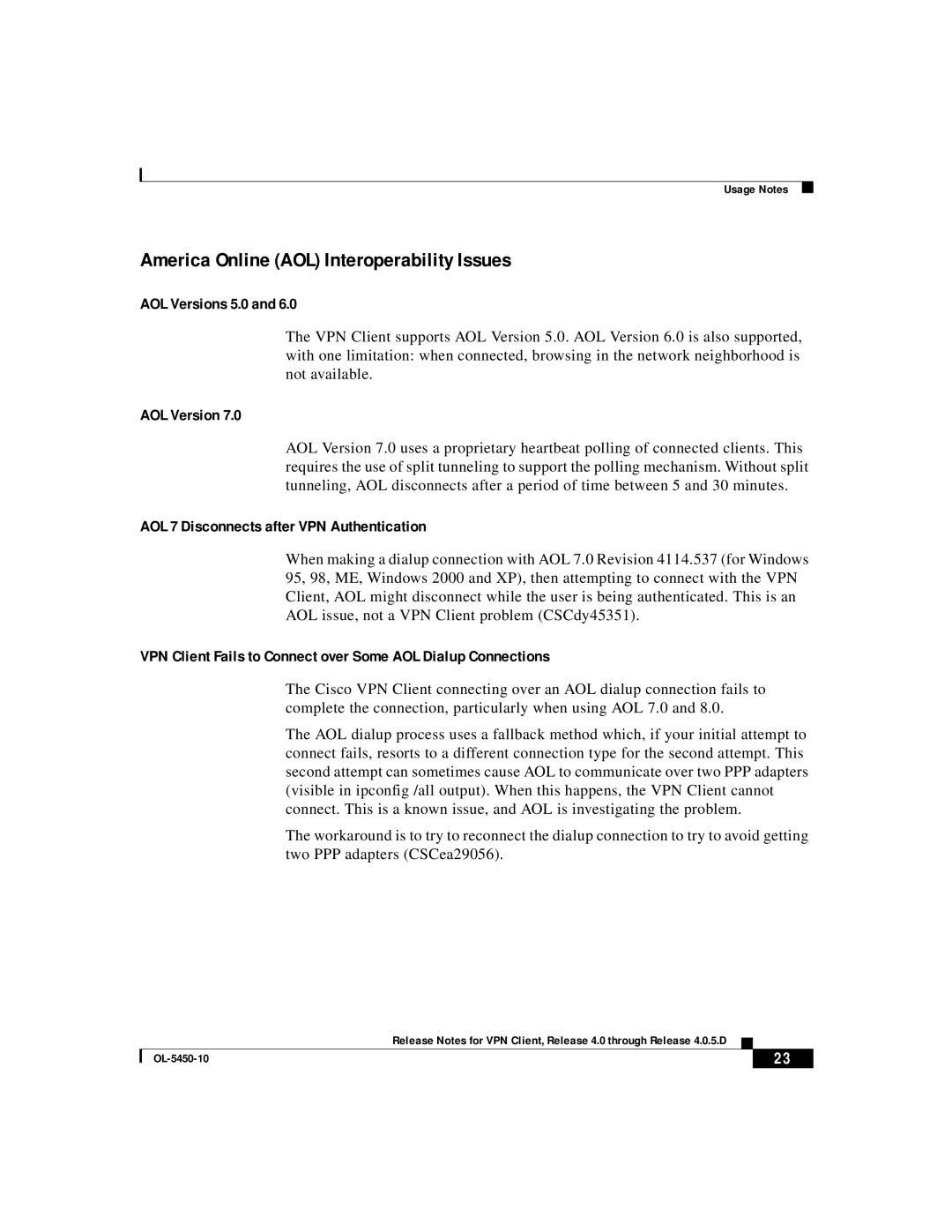 ISEKI OL-5450-10 manual America Online AOL Interoperability Issues, AOL Versions 5.0 