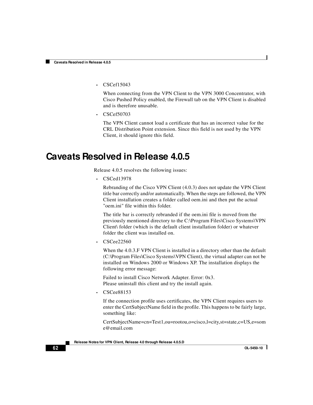 ISEKI OL-5450-10 manual Caveats Resolved in Release 