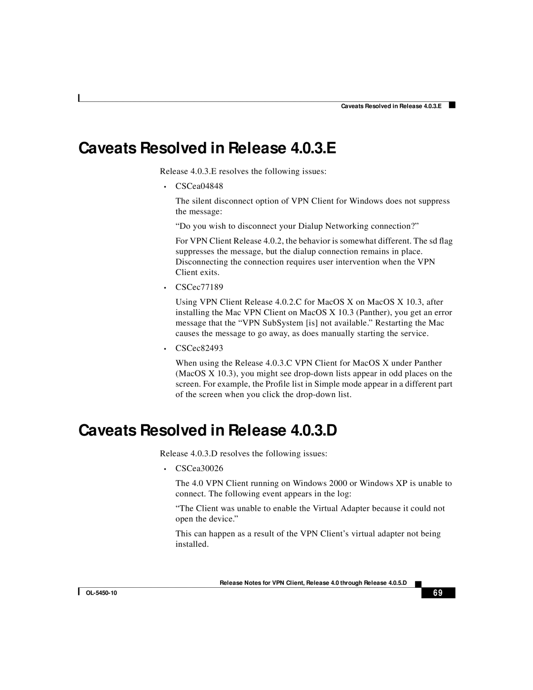 ISEKI OL-5450-10 manual Caveats Resolved in Release 4.0.3.E, Caveats Resolved in Release 4.0.3.D 