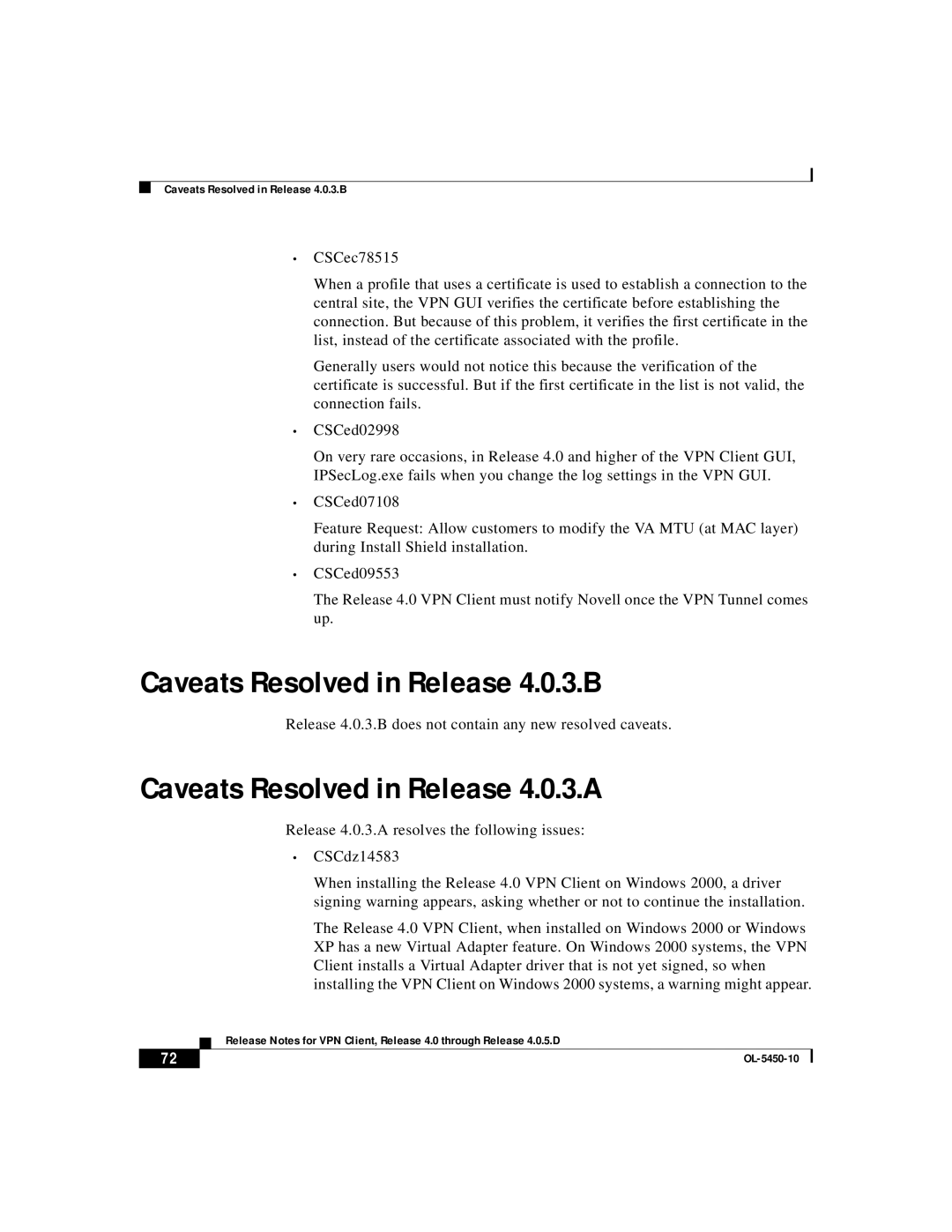 ISEKI OL-5450-10 manual Caveats Resolved in Release 4.0.3.B, Caveats Resolved in Release 4.0.3.A 