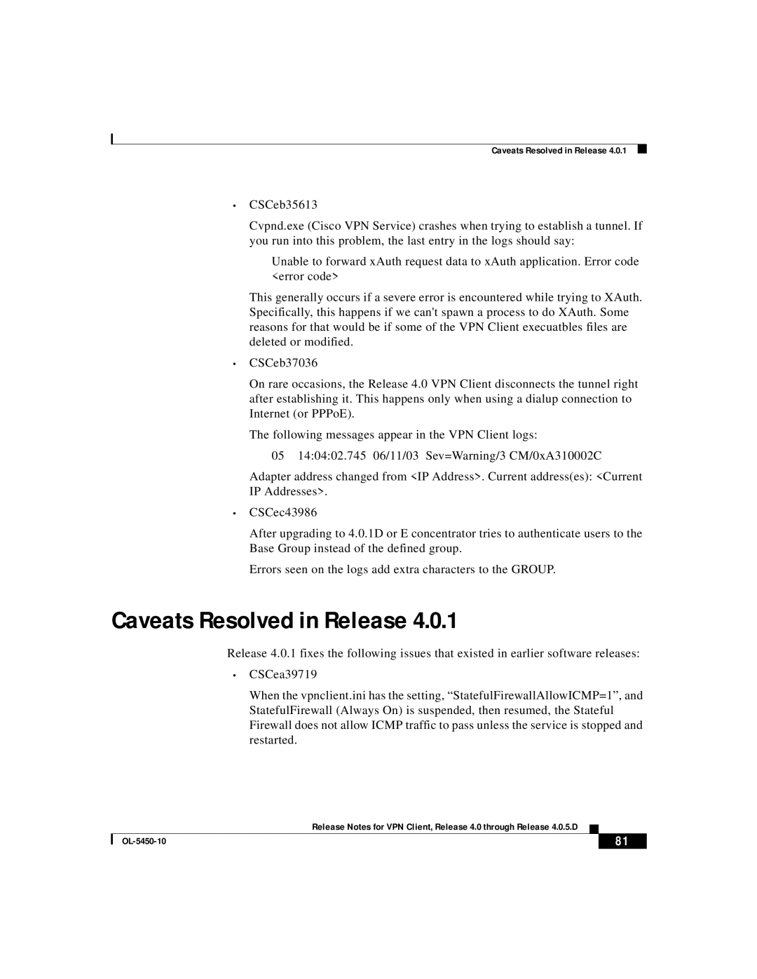 ISEKI OL-5450-10 manual Caveats Resolved in Release 