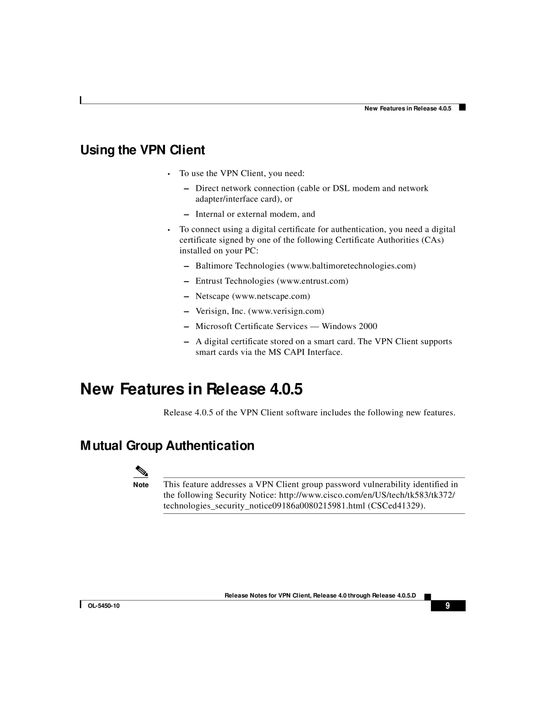 ISEKI OL-5450-10 manual New Features in Release, Using the VPN Client, Mutual Group Authentication 