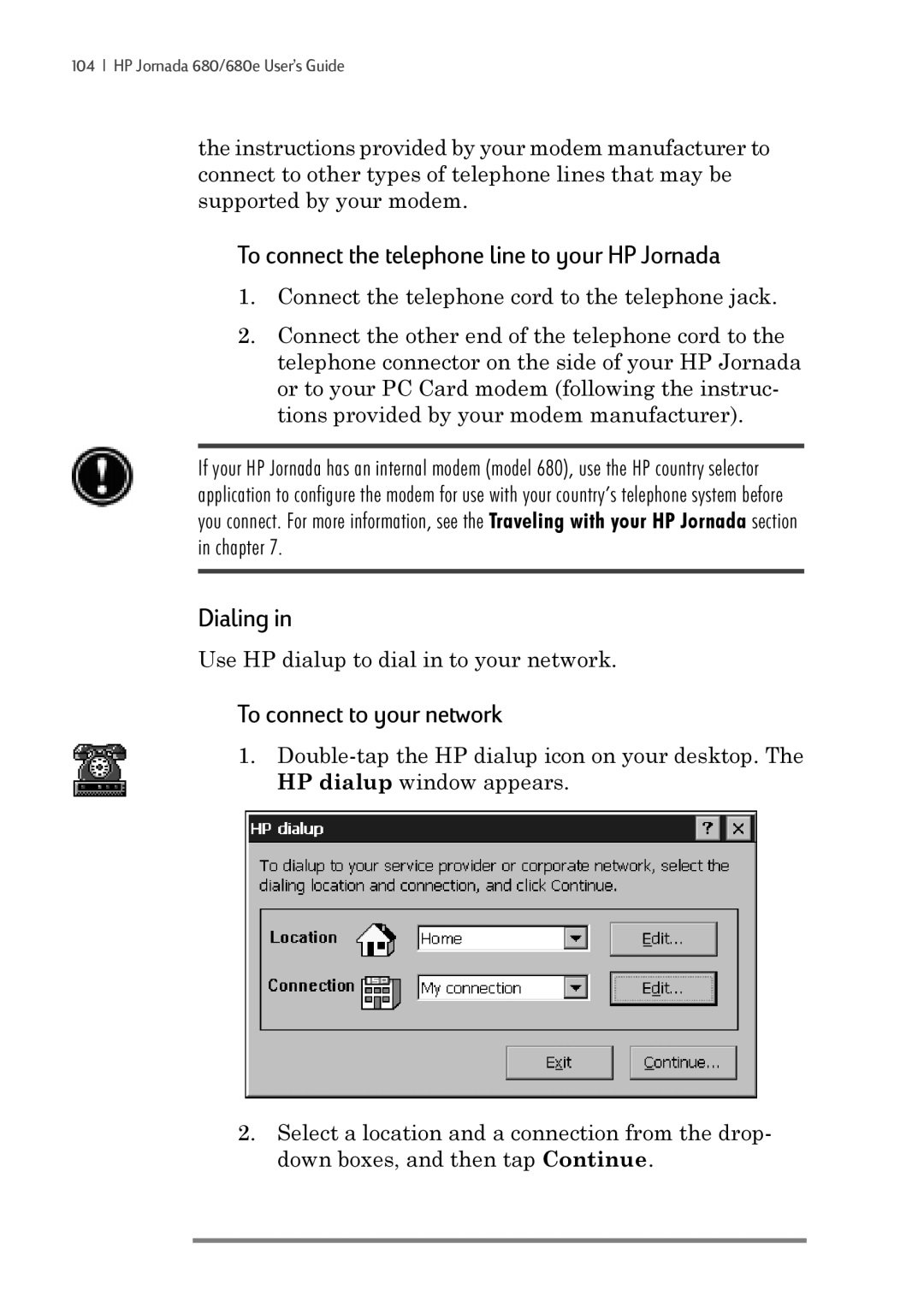 iSimple 680/680e manual To connect the telephone line to your HP Jornada, To connect to your network 