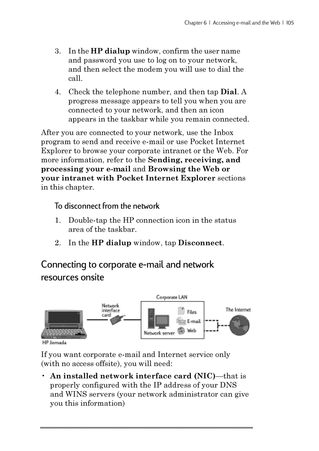 iSimple 680/680e manual Connecting to corporate e-mail and network resources onsite, To disconnect from the network 