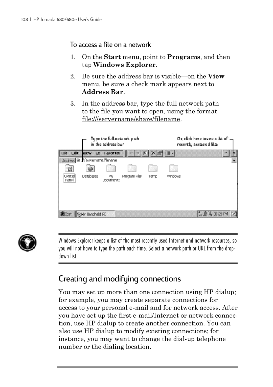 iSimple 680/680e manual Creating and modifying connections, To access a file on a network 