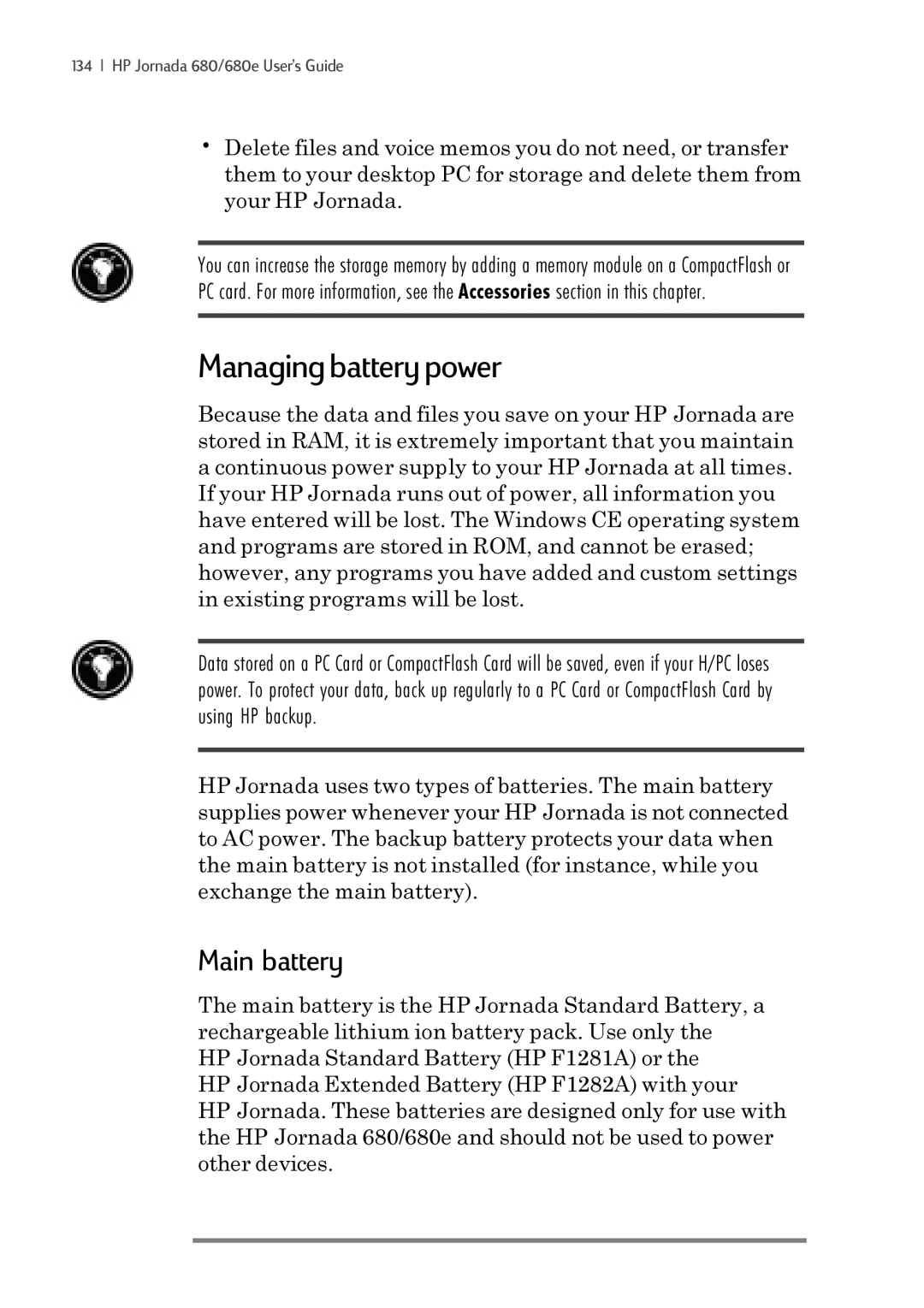 iSimple 680/680e manual Managing battery power, Main battery 