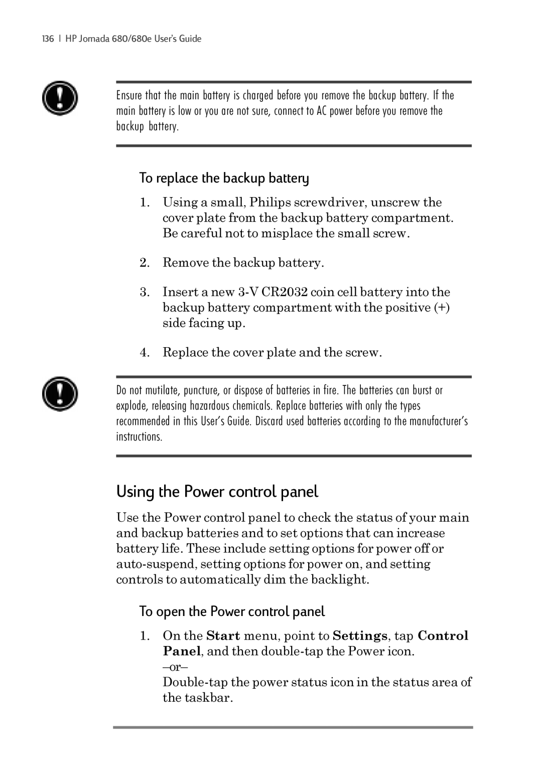 iSimple 680/680e manual Using the Power control panel, To replace the backup battery, To open the Power control panel 