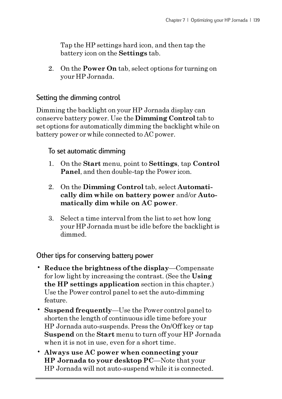 iSimple 680/680e manual Setting the dimming control, To set automatic dimming, Other tips for conserving battery power 