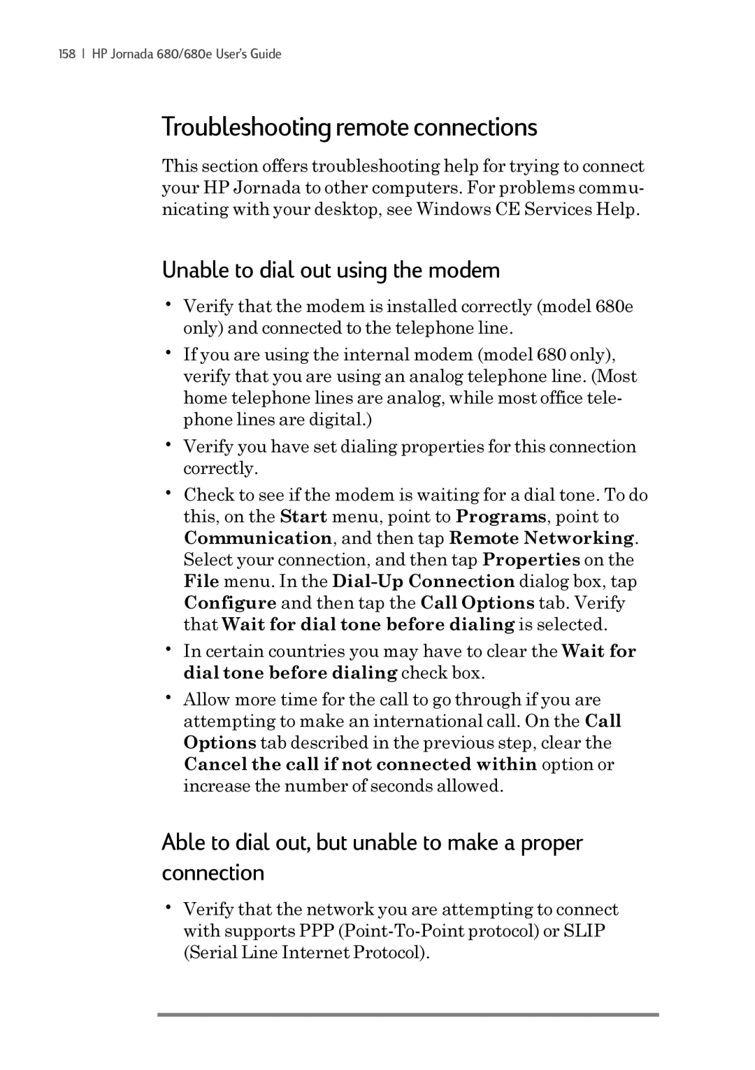 iSimple 680/680e manual Troubleshooting remote connections, Unable to dial out using the modem 