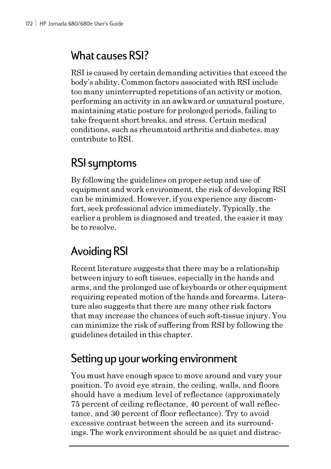 iSimple 680/680e manual What causes RSI?, RSI symptoms, Avoiding RSI, Setting up your working environment 