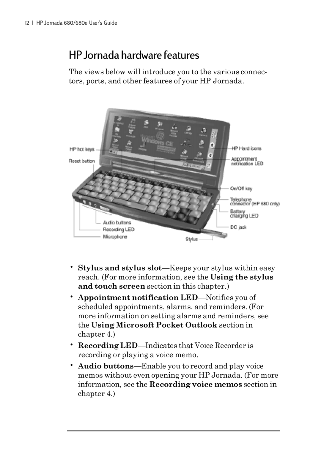 iSimple 680/680e manual HP Jornada hardware features 