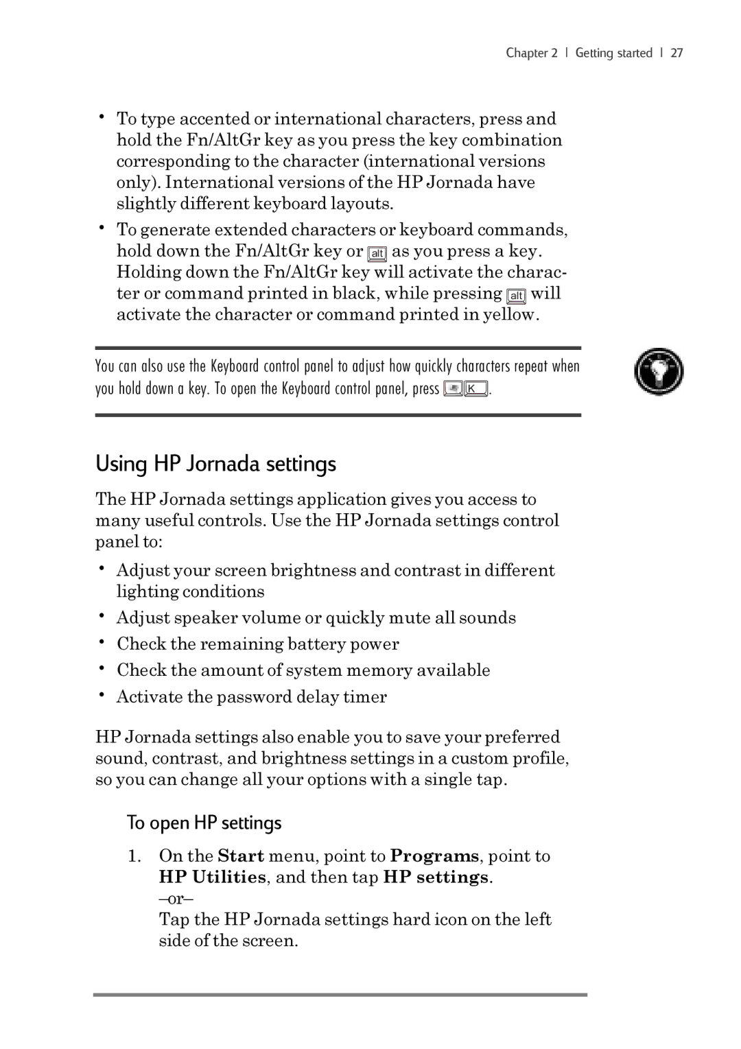 iSimple 680/680e manual Using HP Jornada settings, To open HP settings 