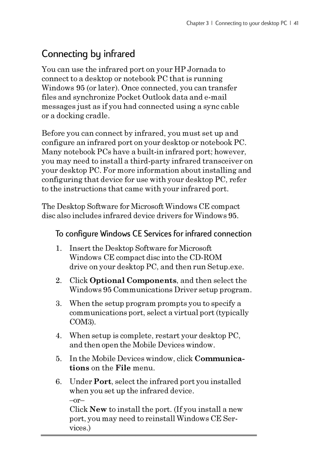 iSimple 680/680e manual Connecting by infrared, To configure Windows CE Services for infrared connection 