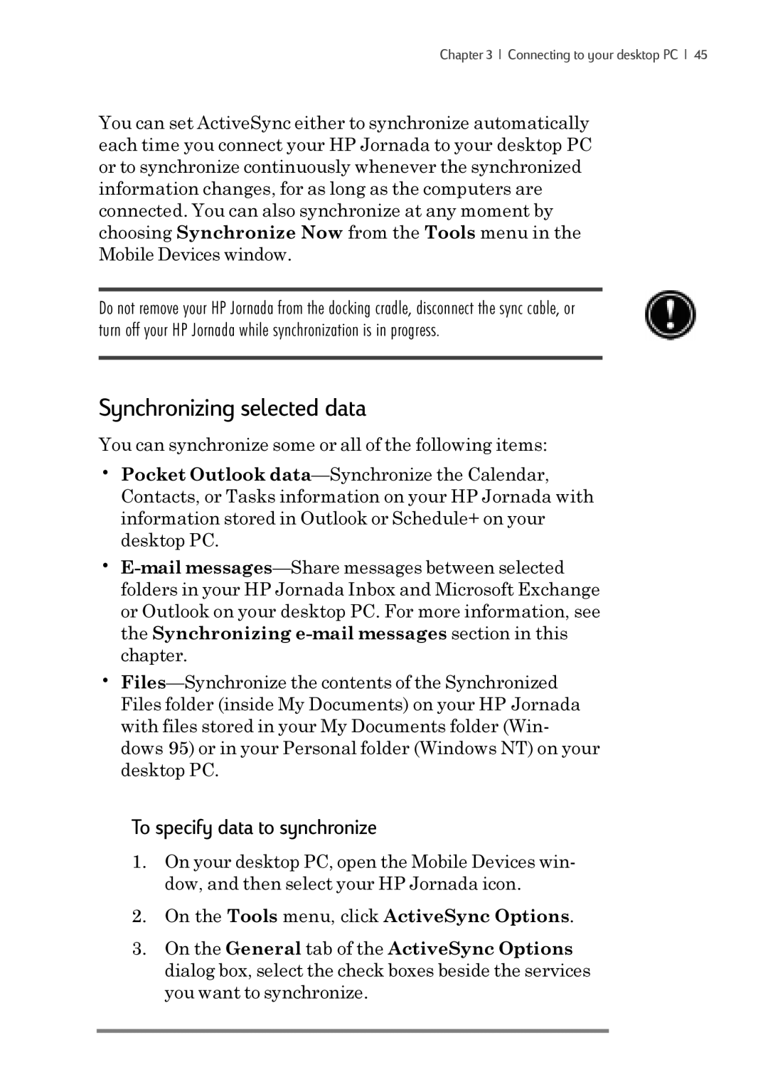 iSimple 680/680e manual Synchronizing selected data, To specify data to synchronize 