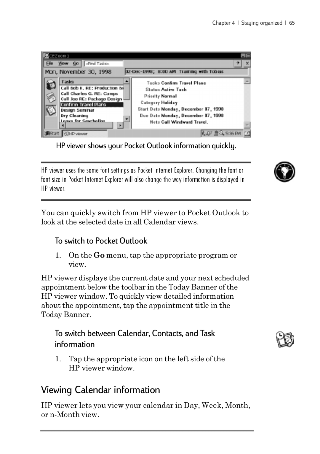 iSimple 680/680e manual Viewing Calendar information, To switch to Pocket Outlook 