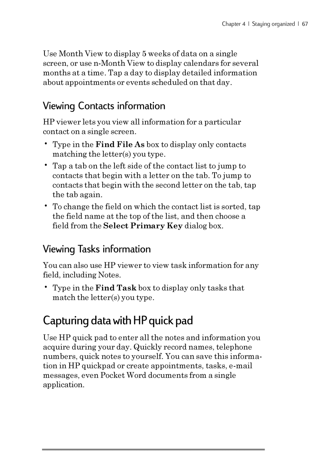 iSimple 680/680e manual Capturing data with HP quick pad, Viewing Contacts information, Viewing Tasks information 