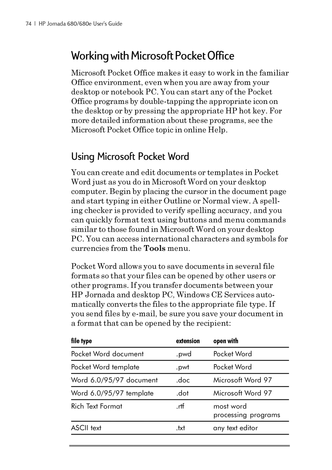 iSimple 680/680e manual Working with Microsoft Pocket Office, Using Microsoft Pocket Word 