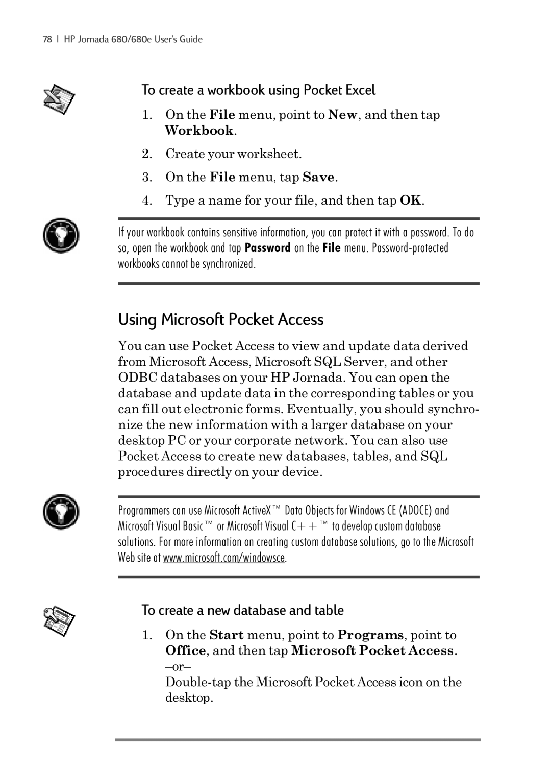 iSimple 680/680e manual Using Microsoft Pocket Access, To create a workbook using Pocket Excel 