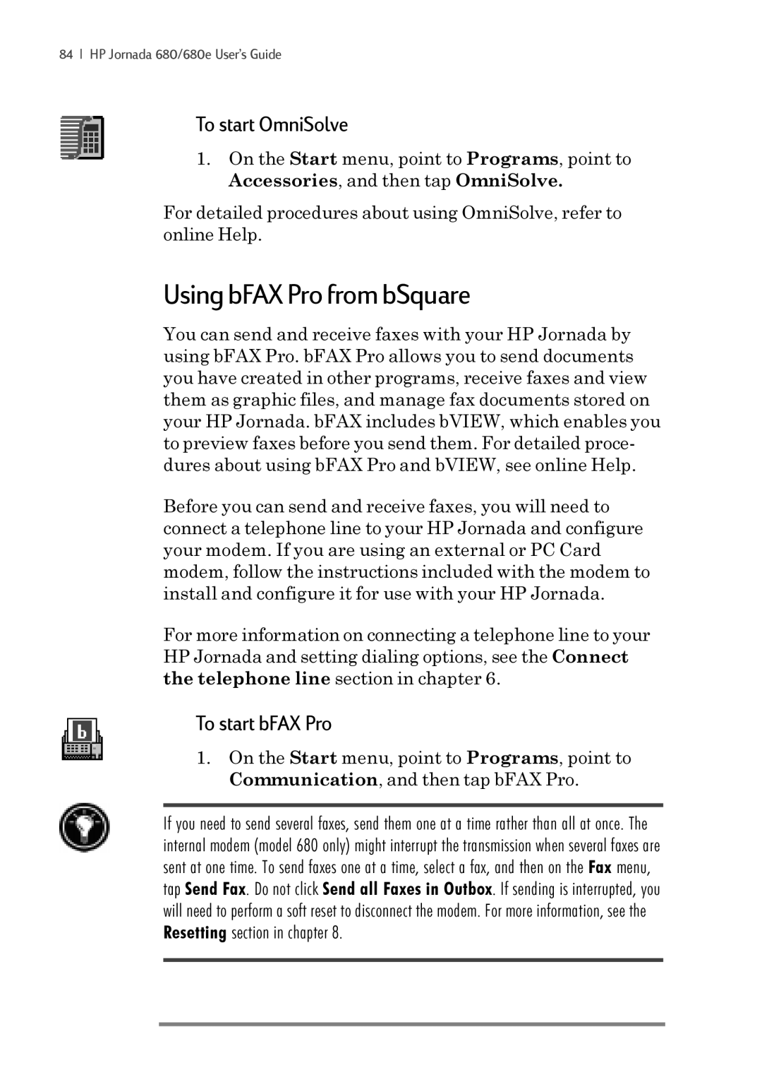 iSimple 680/680e manual Using bFAX Pro from bSquare, To start OmniSolve, To start bFAX Pro 