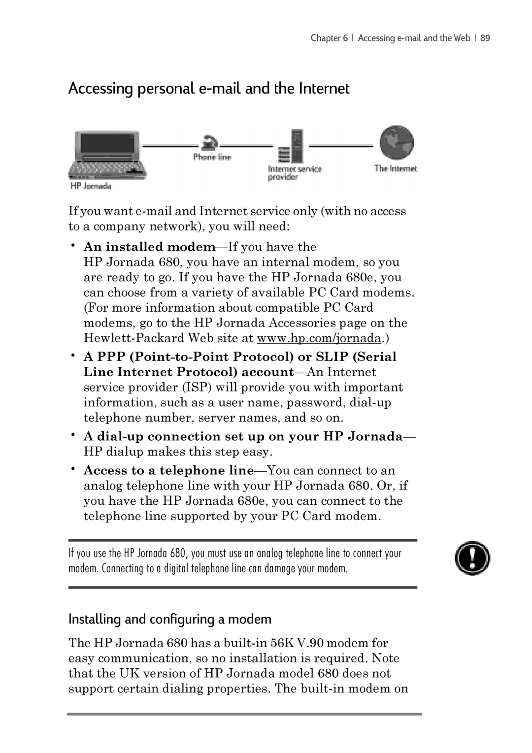 iSimple 680/680e manual Accessing personal e-mail and the Internet, Installing and configuring a modem 