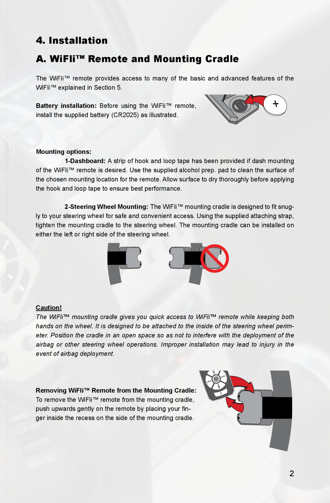 iSimple IS713 manual Installation WiFli Remote and Mounting Cradle, Mounting options 