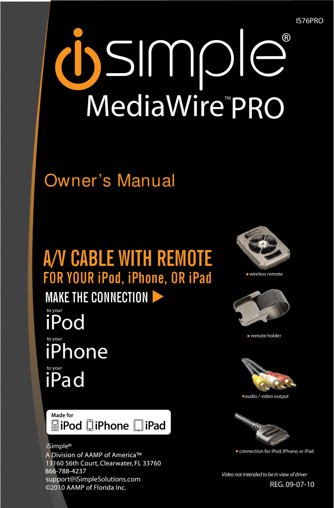 iSimple IS76PRO owner manual MediaWireTMPRO 