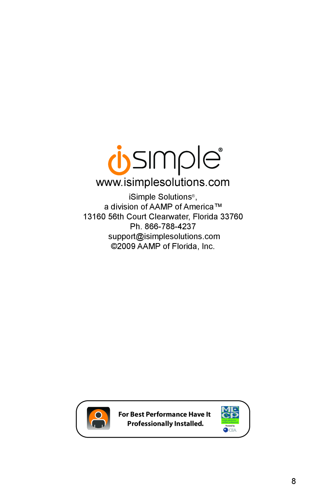 iSimple ISBT21 owner manual iSimple Solutions a division of AAMP of America, 13160 56th Court Clearwater, Florida 