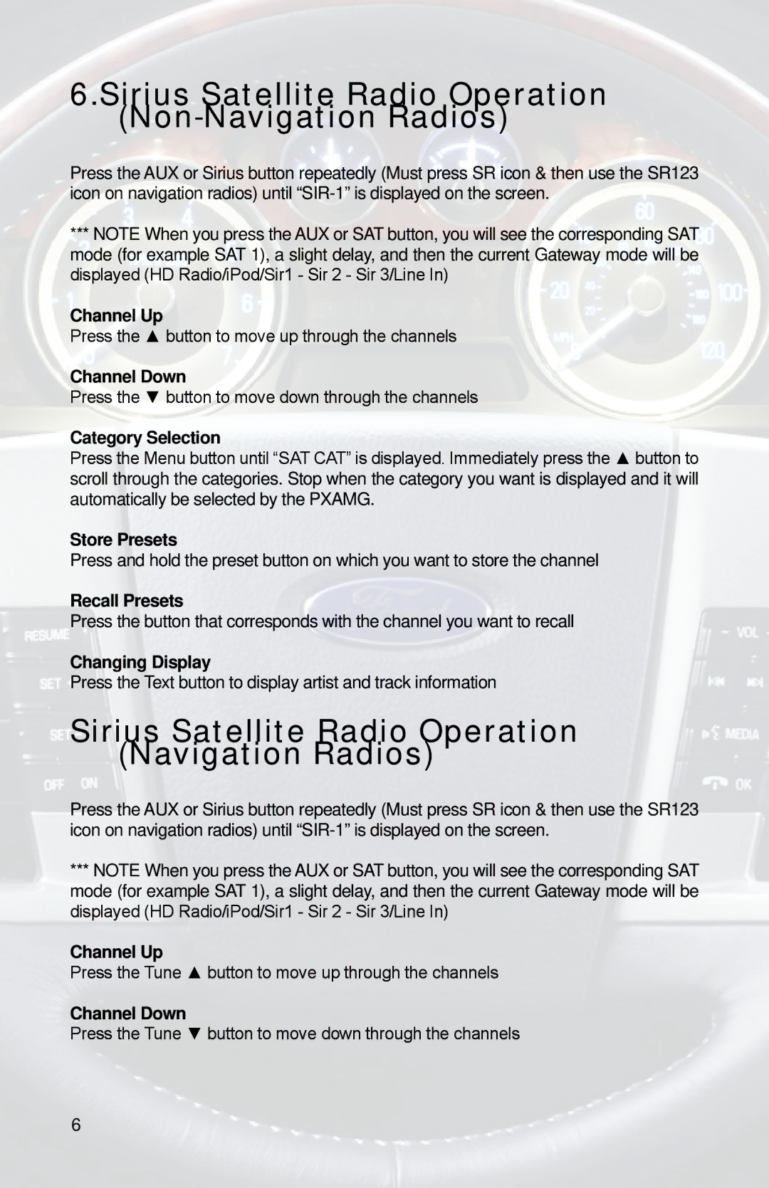 iSimple ISFD11 owner manual Sirius Satellite Radio Operation Non-Navigation Radios 