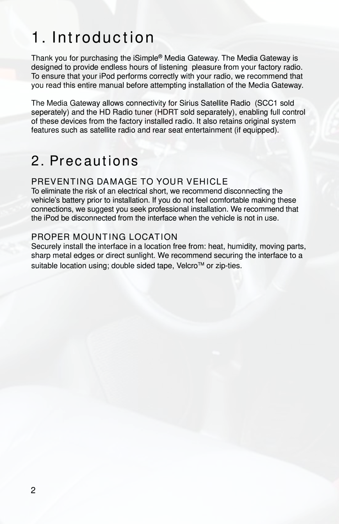 iSimple ISGM11, PGHGM5 owner manual Introduction, Precautions, Preventing Damage To Your Vehicle, Proper Mounting Location 