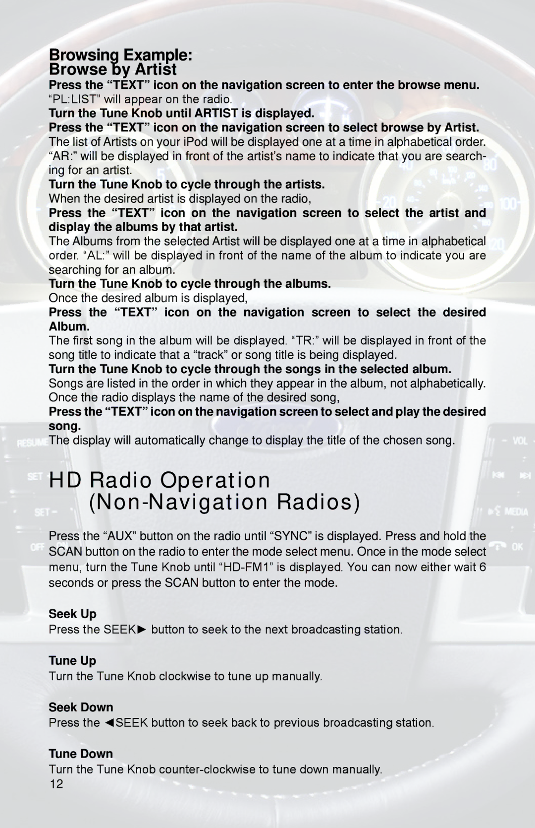 iSimple PGHFD1 owner manual HD Radio Operation Non-Navigation Radios, Browsing Example Browse by Artist 