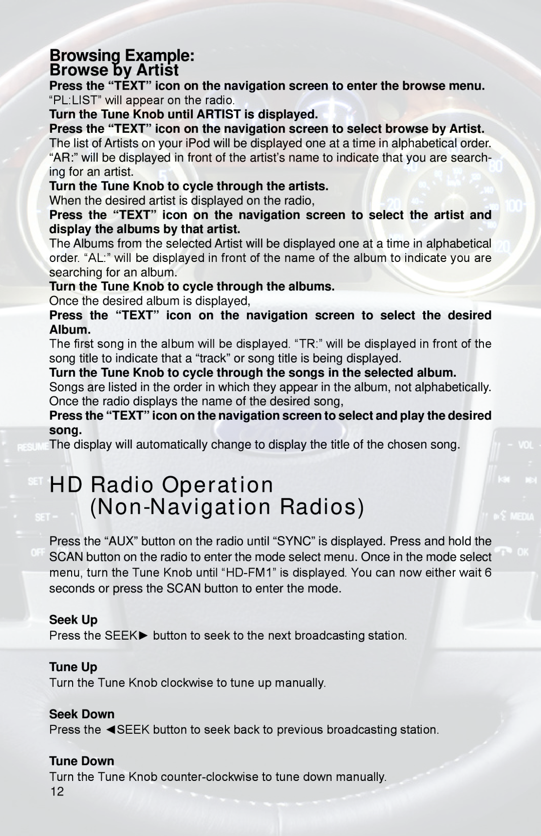 iSimple PGHFD1 owner manual HD Radio Operation Non-NavigationRadios, Browsing Example Browse by Artist 