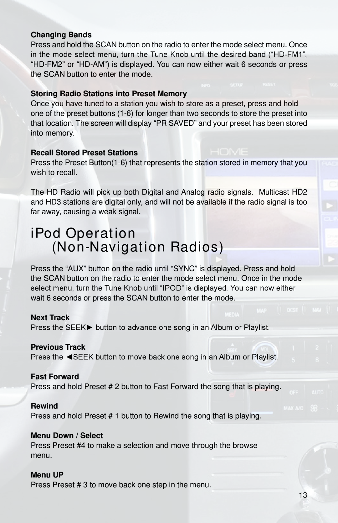 iSimple PGHFD1 owner manual iPod Operation Non-NavigationRadios 