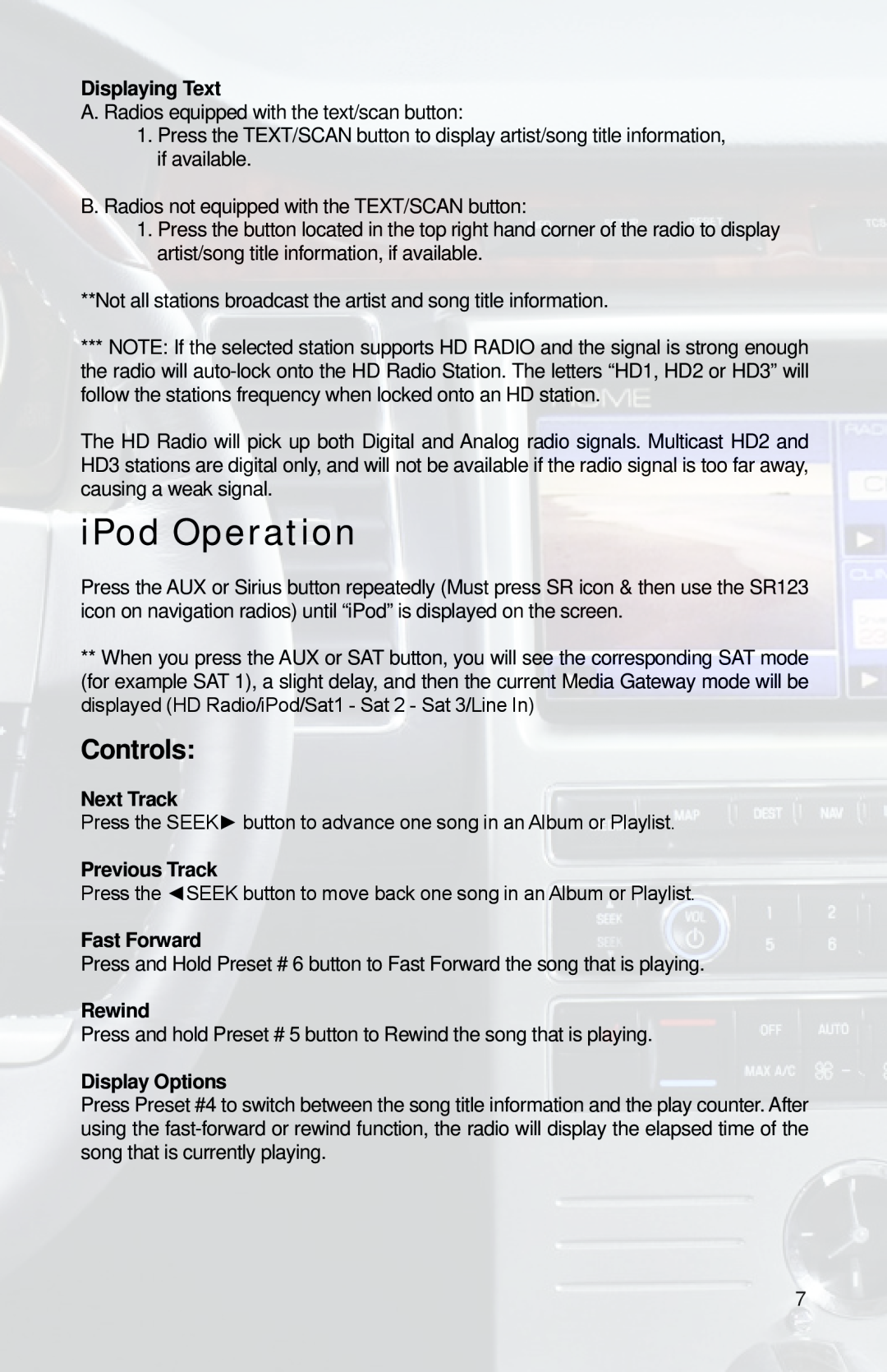 iSimple PGHFD1 owner manual iPod Operation, Controls 