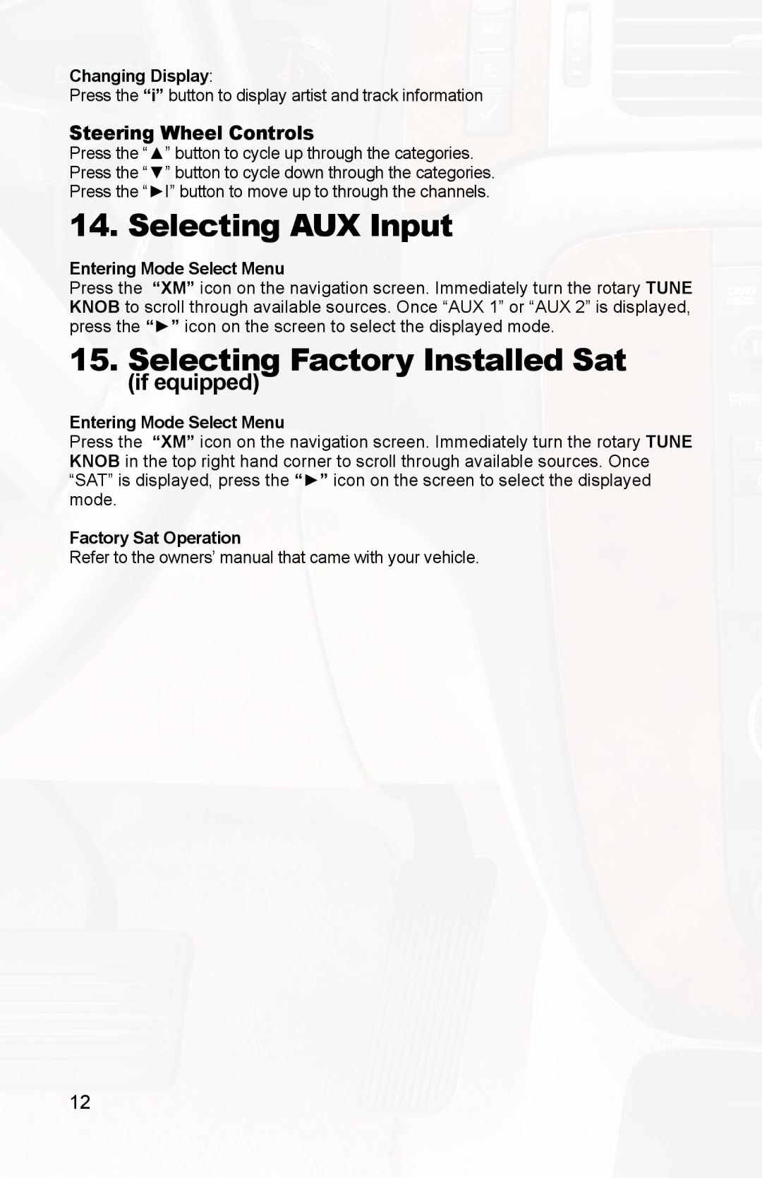 iSimple PGHGM1, PXAMG owner manual Selecting AUX Input 