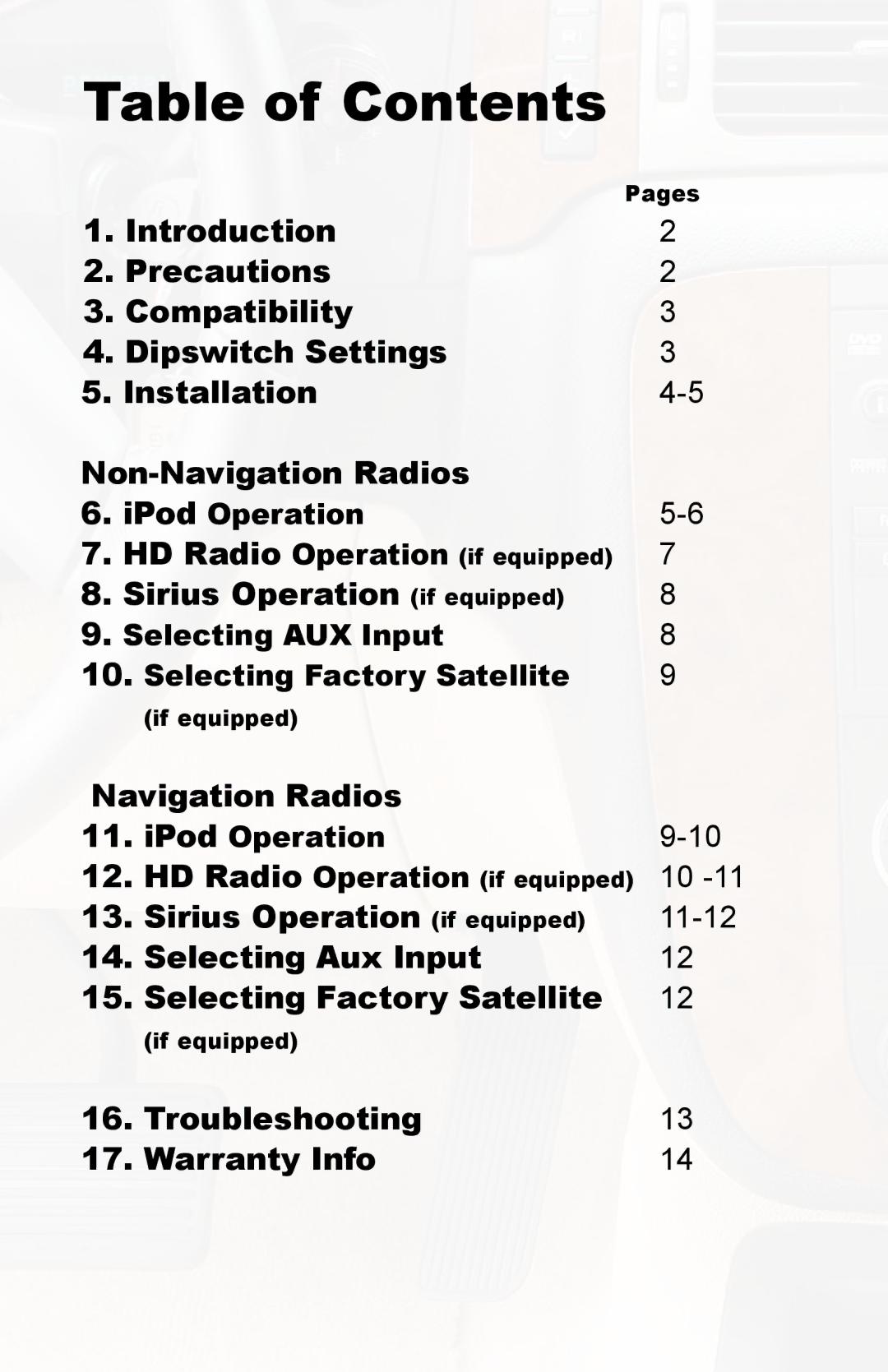 iSimple PGHGM1, PXAMG owner manual Table of Contents 