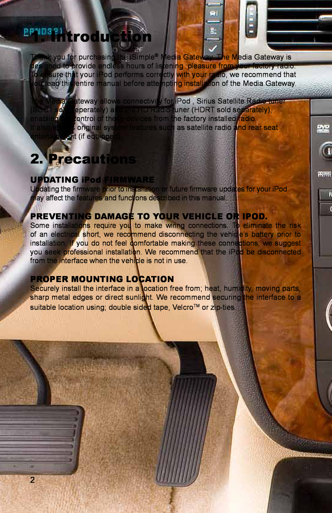 iSimple PGHGM1, PXAMG Introduction, Precautions, UPDATING iPod FIRMWARE, PREVENTING DAMAGE TO YOUR VEHICLE OR iPod 