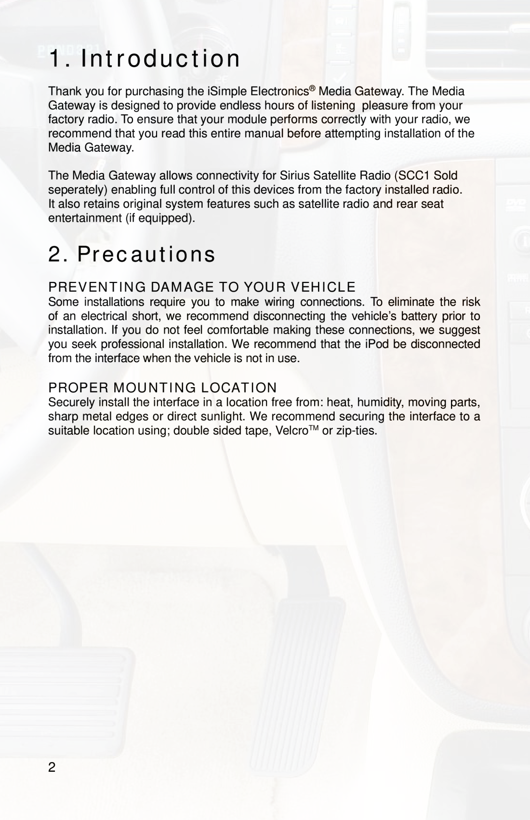 iSimple PGHGM1 owner manual Introduction, Precautions, Preventing Damage To Your Vehicle, Proper Mounting Location 
