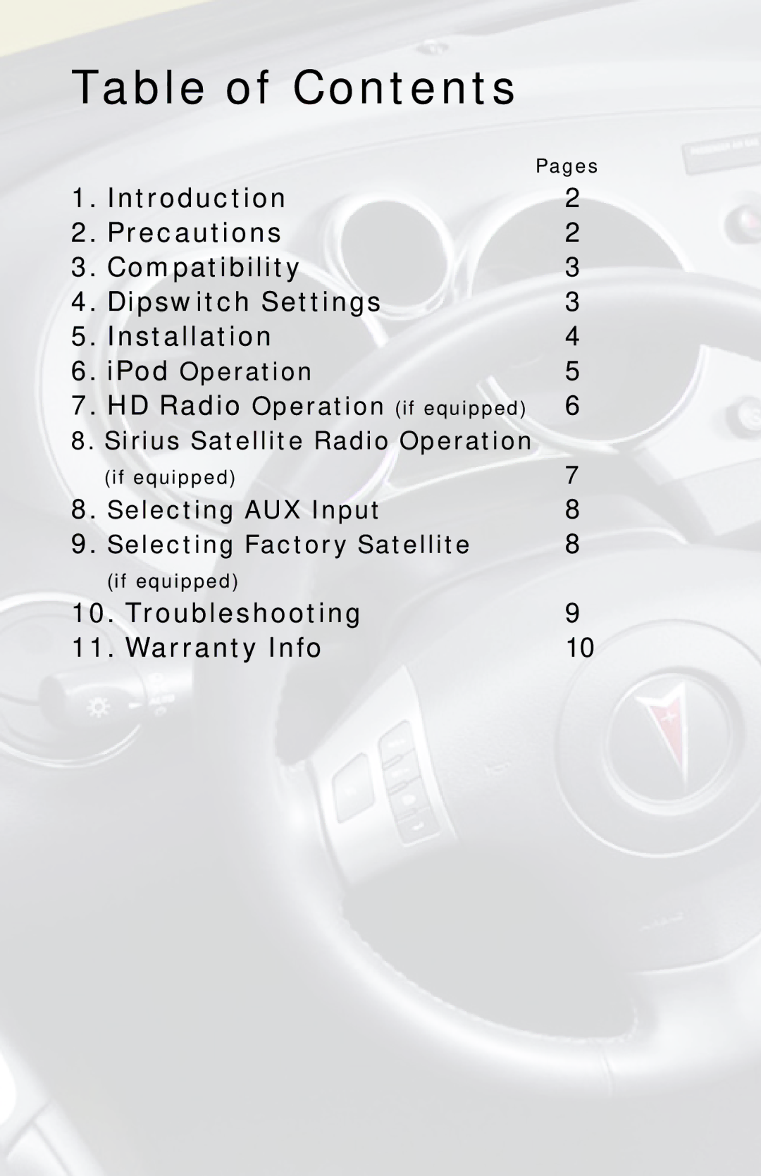 iSimple PGHGM2, PXAMG owner manual Table of Contents 