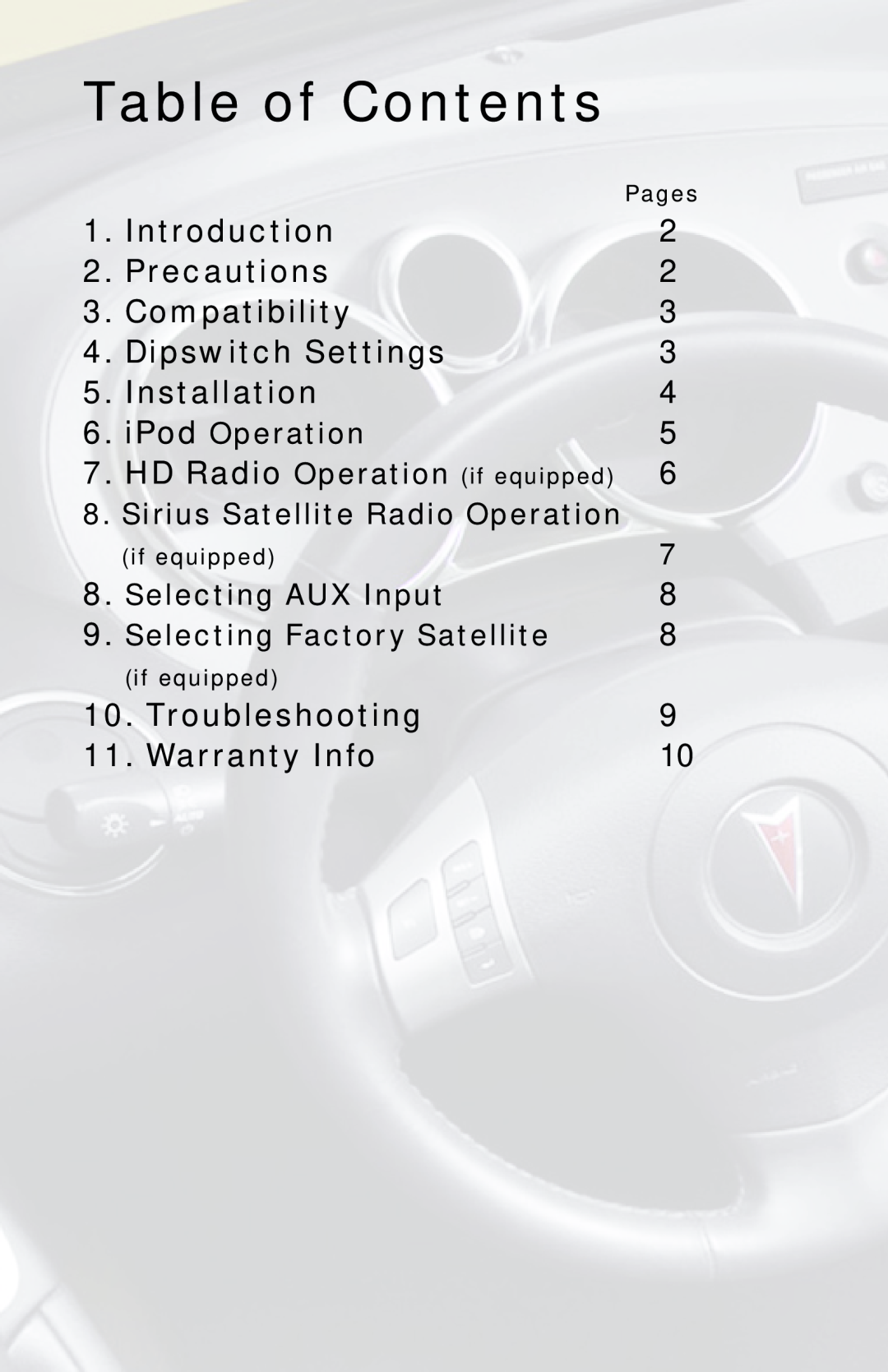 iSimple PGHGM2, PXAMG owner manual Table of Contents 