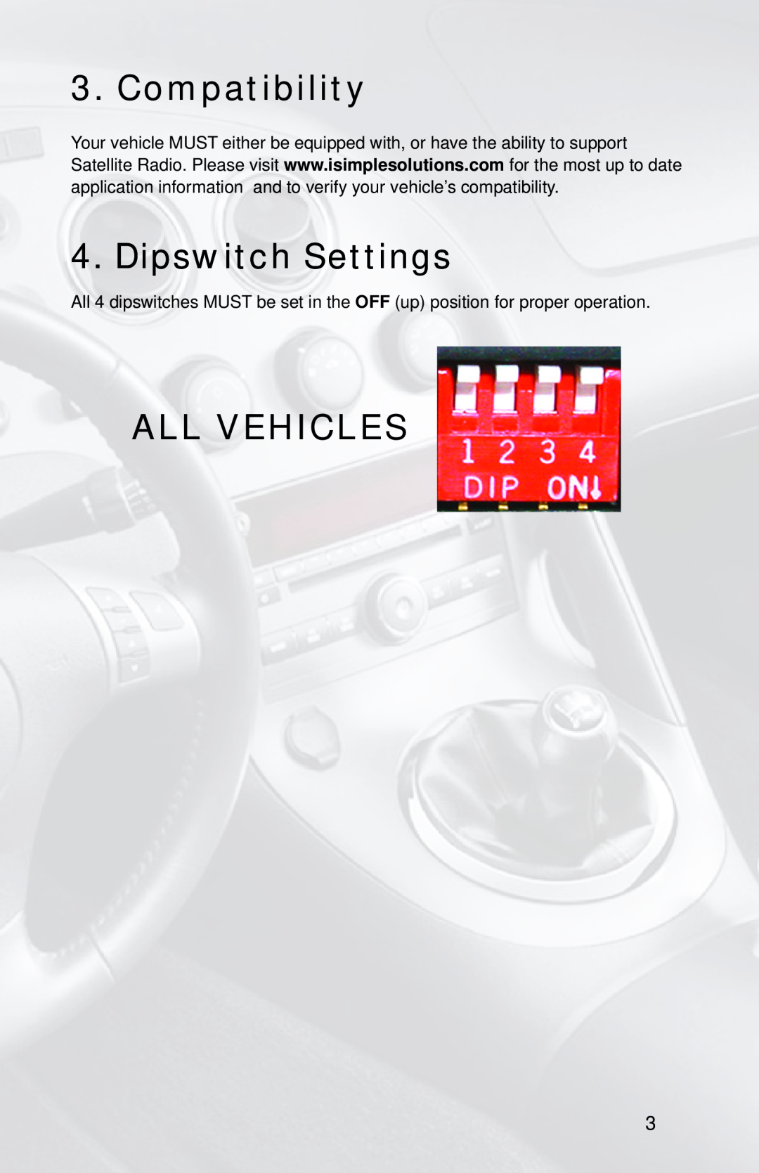 iSimple PXAMG, PGHGM2 owner manual Compatibility, Dipswitch Settings, All Vehicles 
